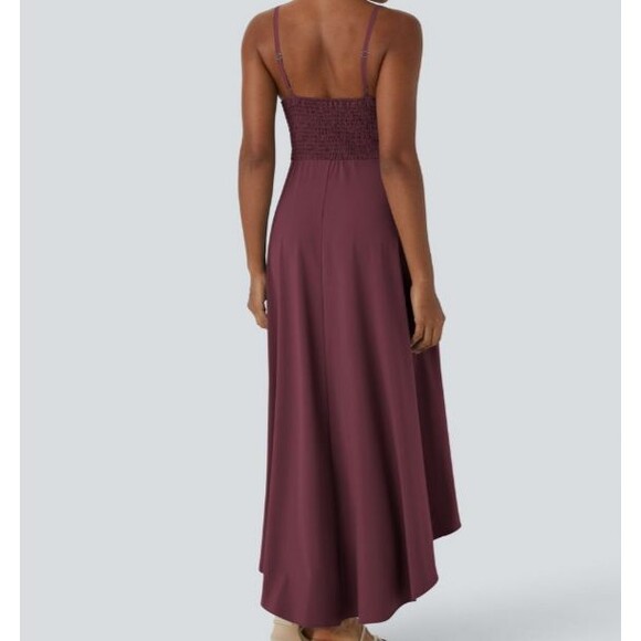 Halara Smocked Back Wrap Look Flowy High Low Maxi Dress Amaranth Size XL - Picture 11 of 11